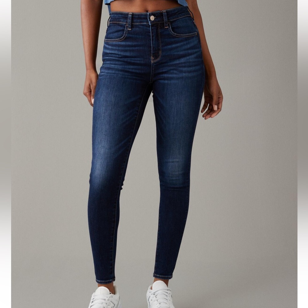 New American Eagle high waisted jeggings. Dark Atlantic